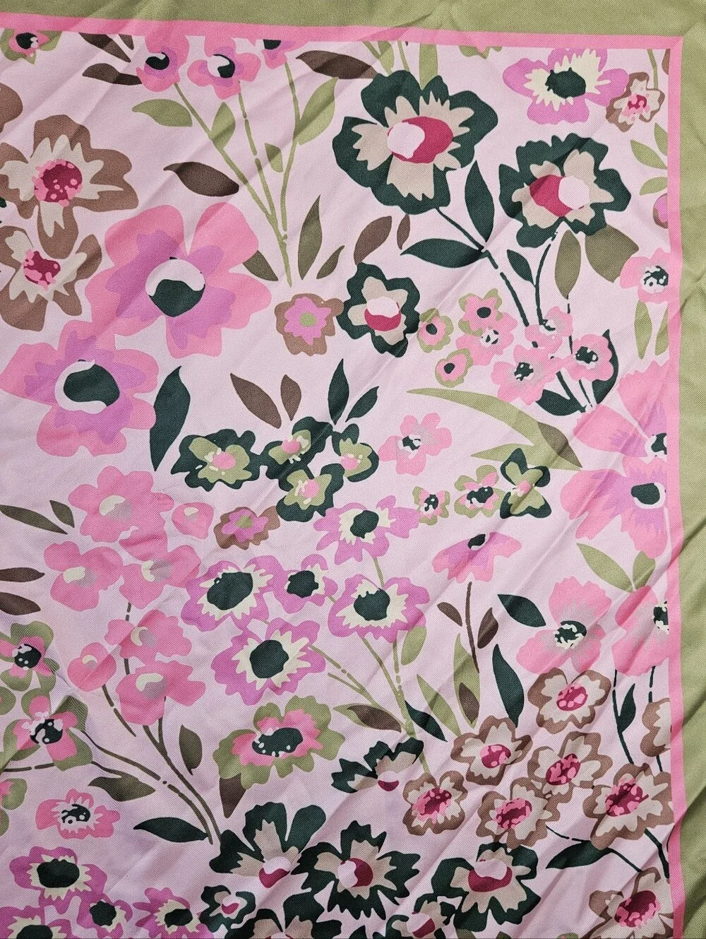 Millie Mae Cottagecore Romantic Floral Pink Chartreuse Square Scarf NWT